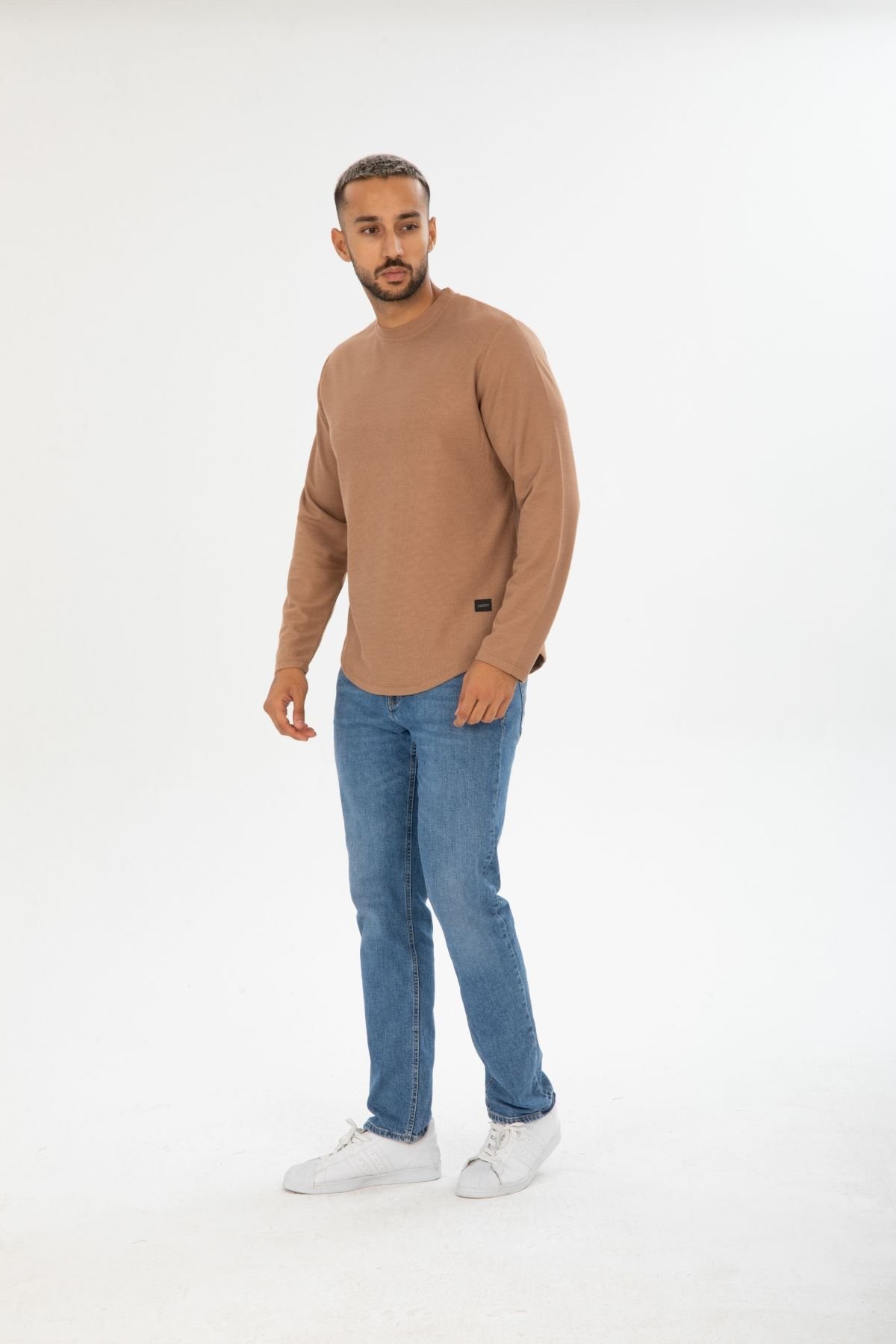 Jakarlı Viskon Bisiklet Yaka Oval Kesim Sweatshirt