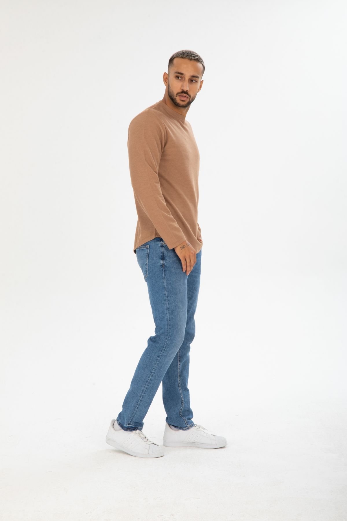 Jakarlı Viskon Bisiklet Yaka Oval Kesim Sweatshirt