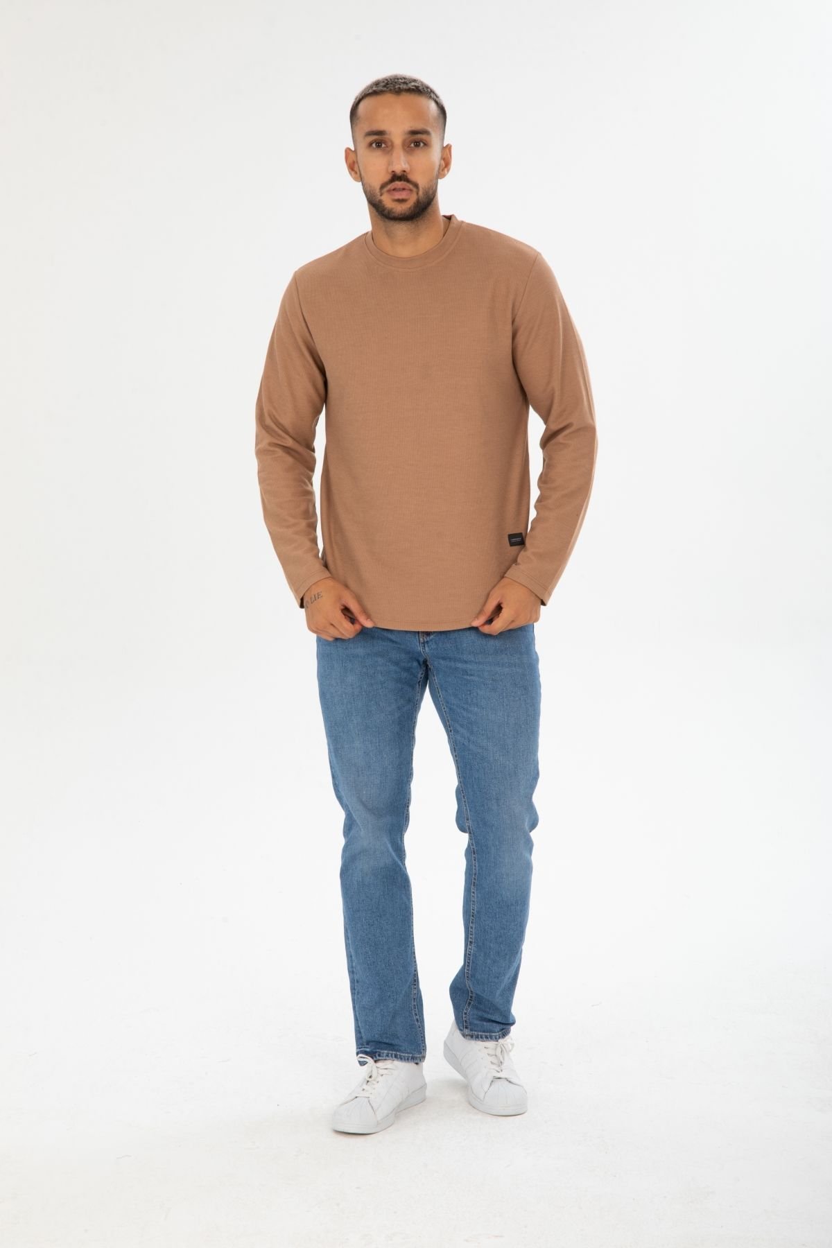 Jakarlı Viskon Bisiklet Yaka Oval Kesim Sweatshirt