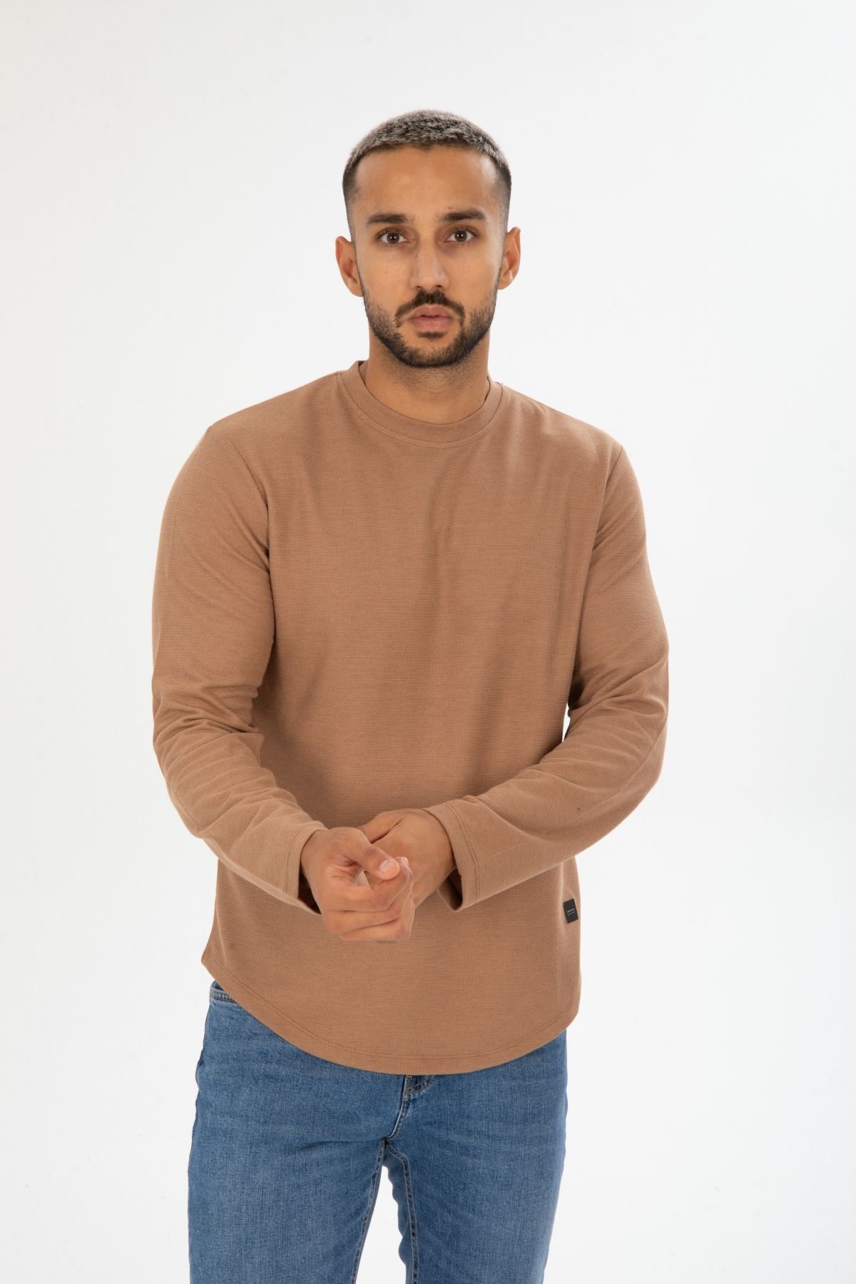 Jakarlı Viskon Bisiklet Yaka Oval Kesim Sweatshirt