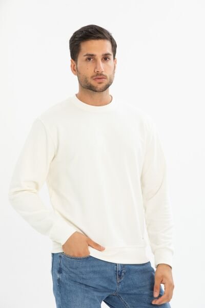 Fırçalı Interlok Bisiklet Yaka Basic Sweatshirt