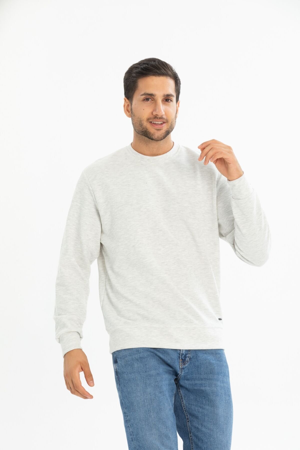 Fırçalı Interlok Bisiklet Yaka Basic Sweatshirt