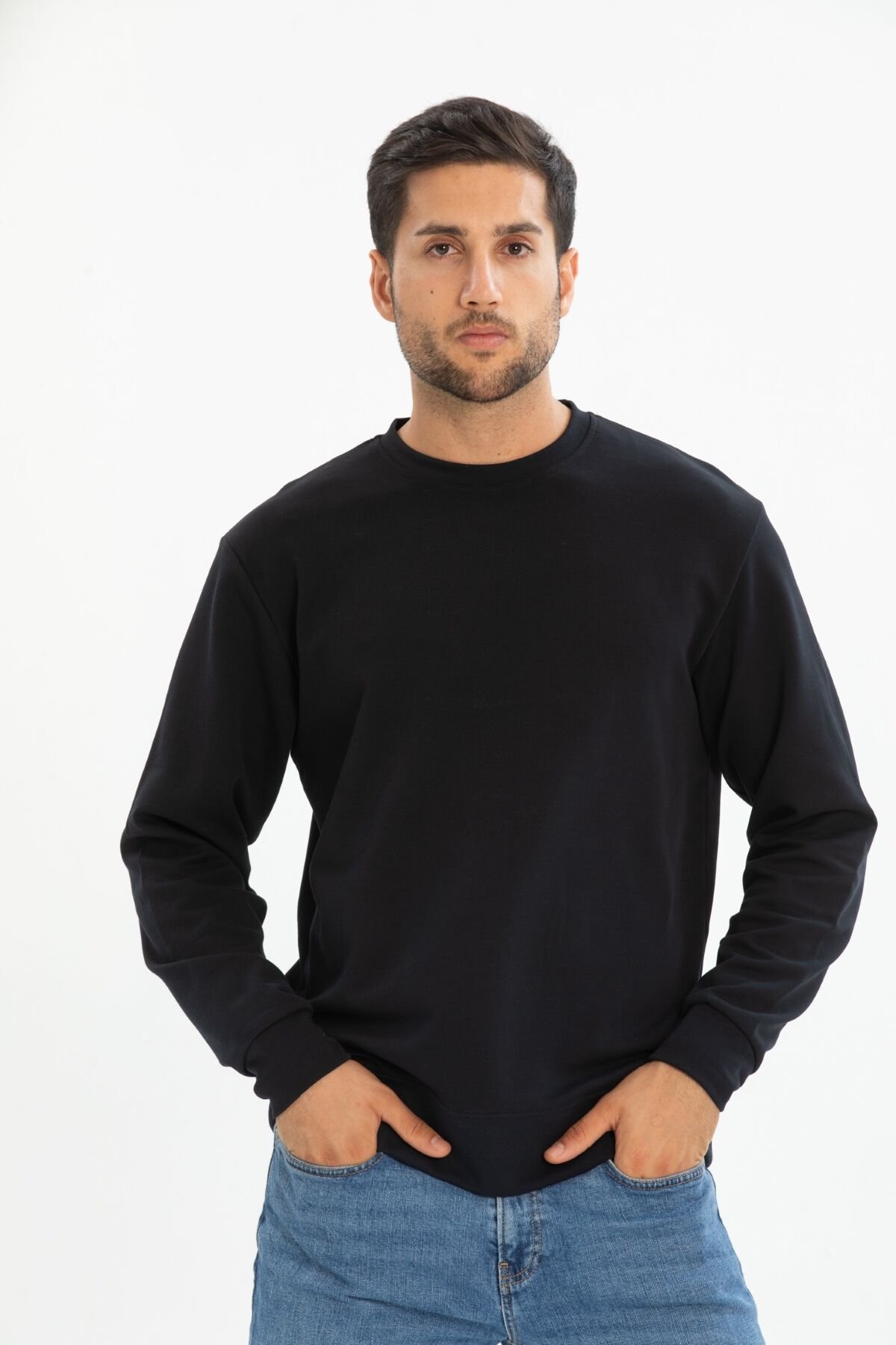 Fırçalı Interlok Bisiklet Yaka Basic Sweatshirt