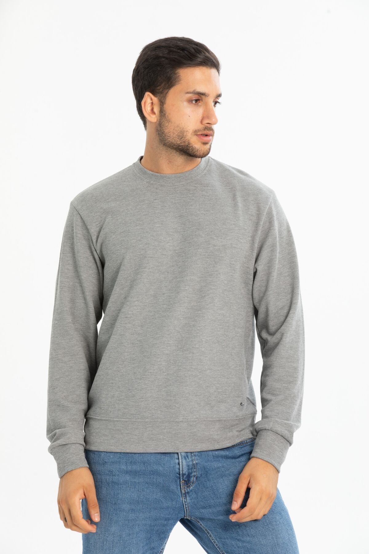 Fırçalı Interlok Bisiklet Yaka Basic Sweatshirt