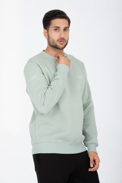 Üç İp Şardonlu Ön ve Kol Baskılı Bisiklet Yaka Sweatshirt
