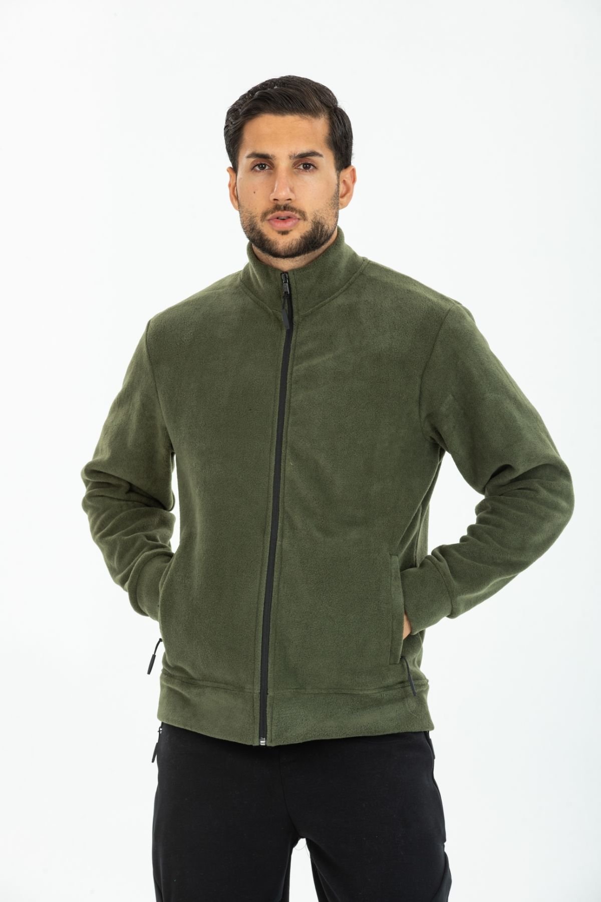 Dik Yaka Fermuarlı Polar Sweatshirt