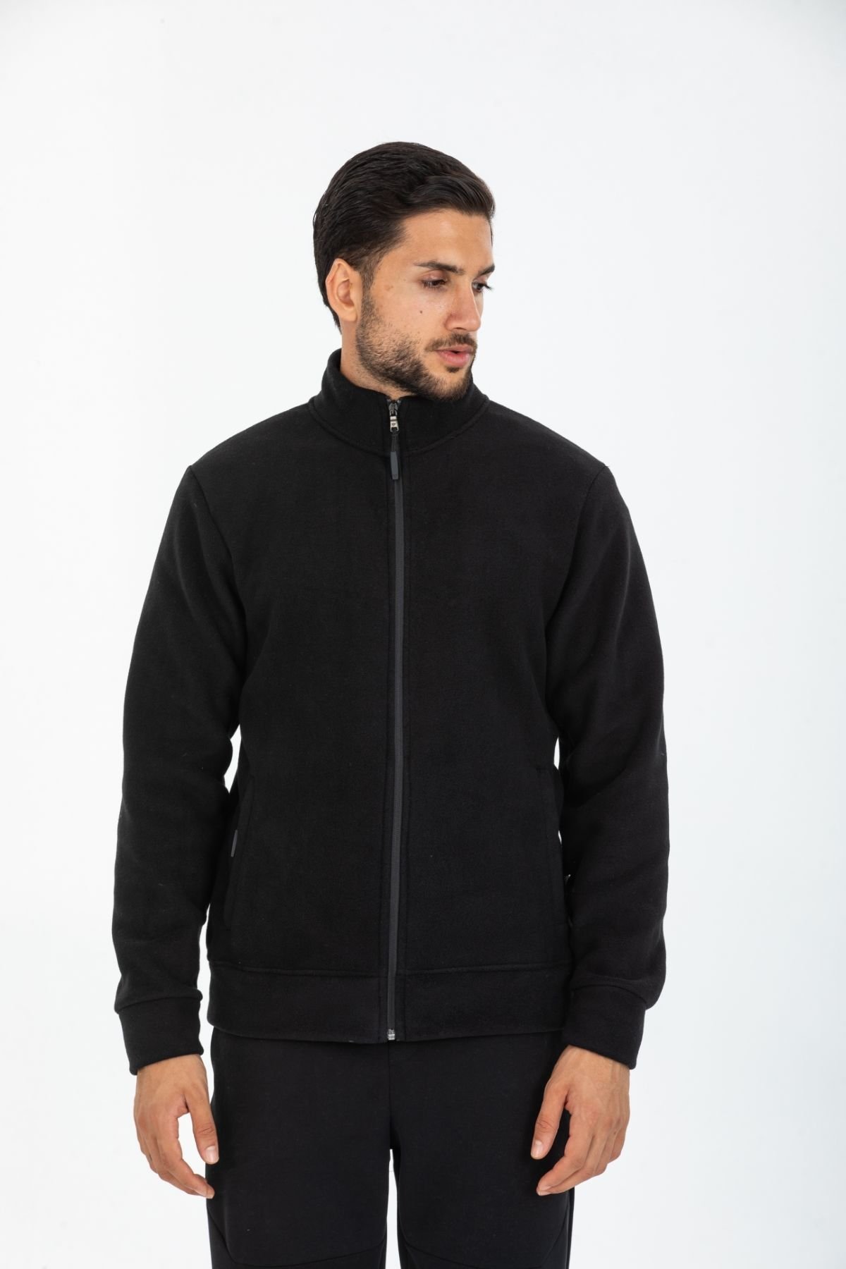 Dik Yaka Fermuarlı Polar Sweatshirt