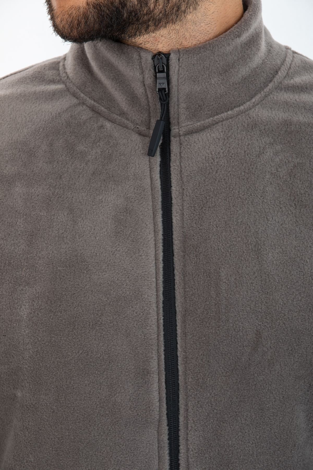 Dik Yaka Fermuarlı Polar Sweatshirt