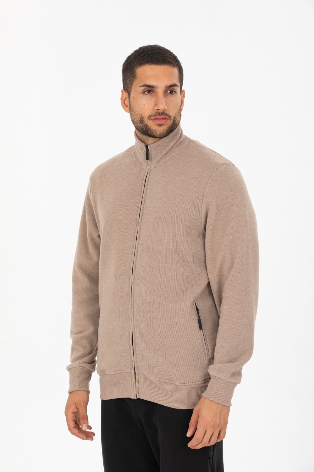 Selanik Kumaş Fermuarlı Dik Yaka Sweatshirt