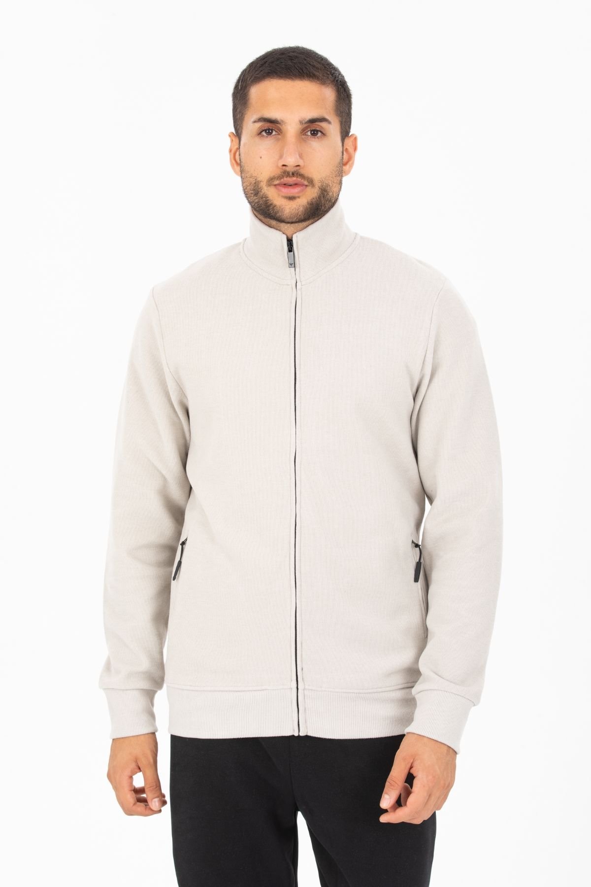 Selanik Kumaş Fermuarlı Dik Yaka Sweatshirt