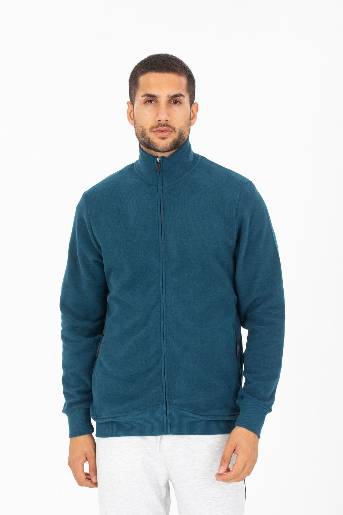Selanik Kumaş Fermuarlı Dik Yaka Sweatshirt