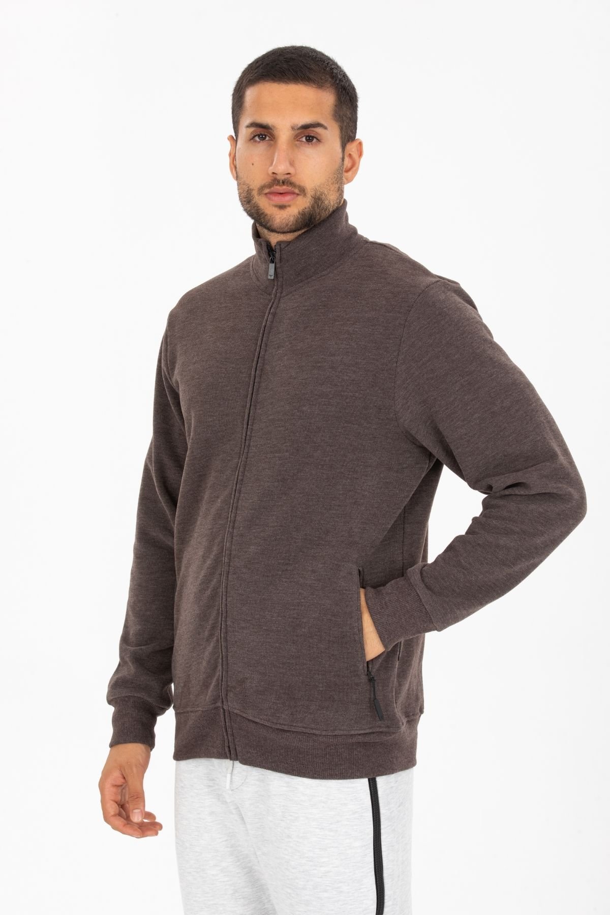 Selanik Kumaş Fermuarlı Dik Yaka Sweatshirt