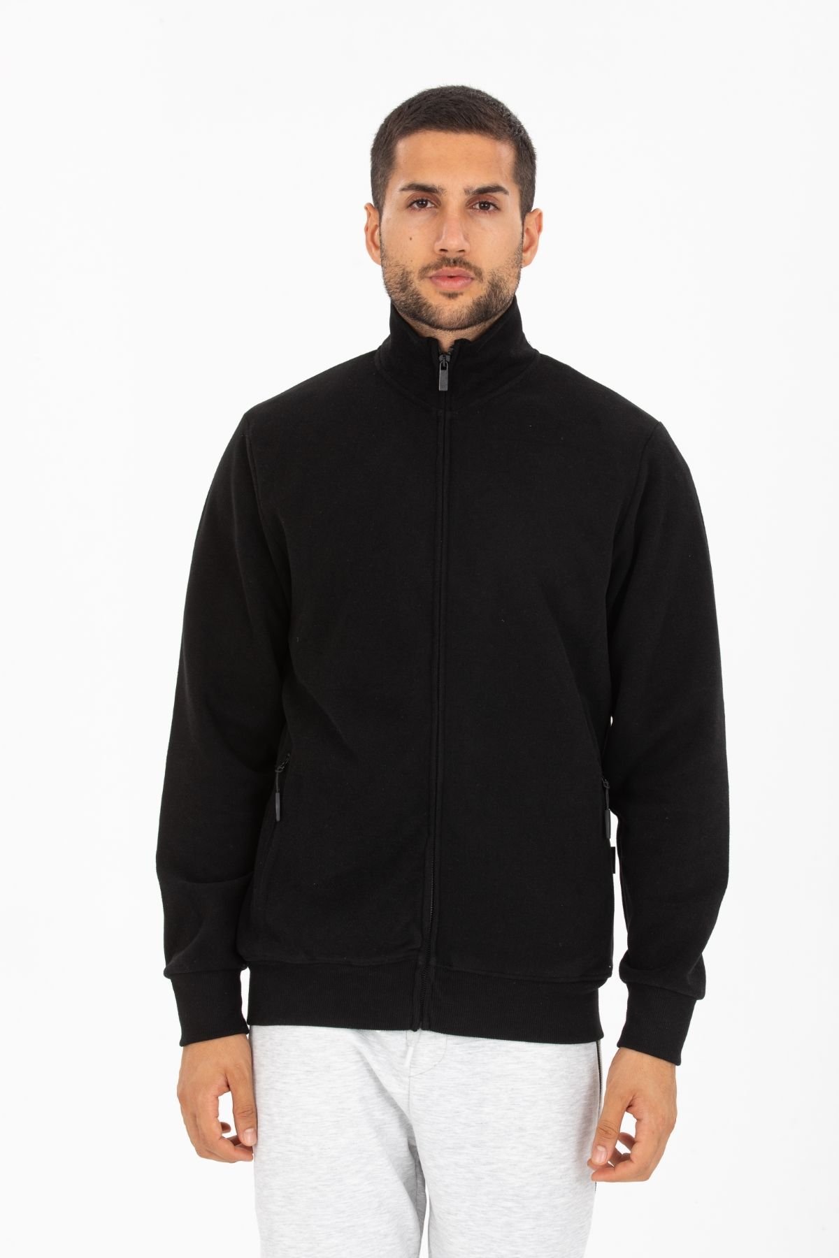 Selanik Kumaş Fermuarlı Dik Yaka Sweatshirt