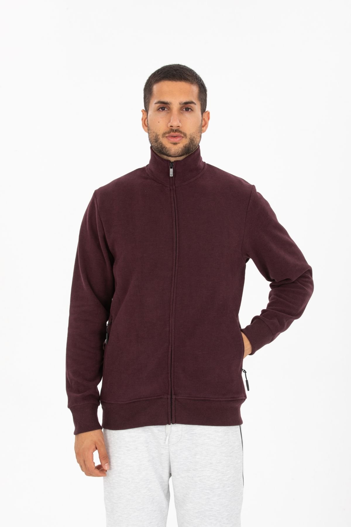 Selanik Kumaş Fermuarlı Dik Yaka Sweatshirt