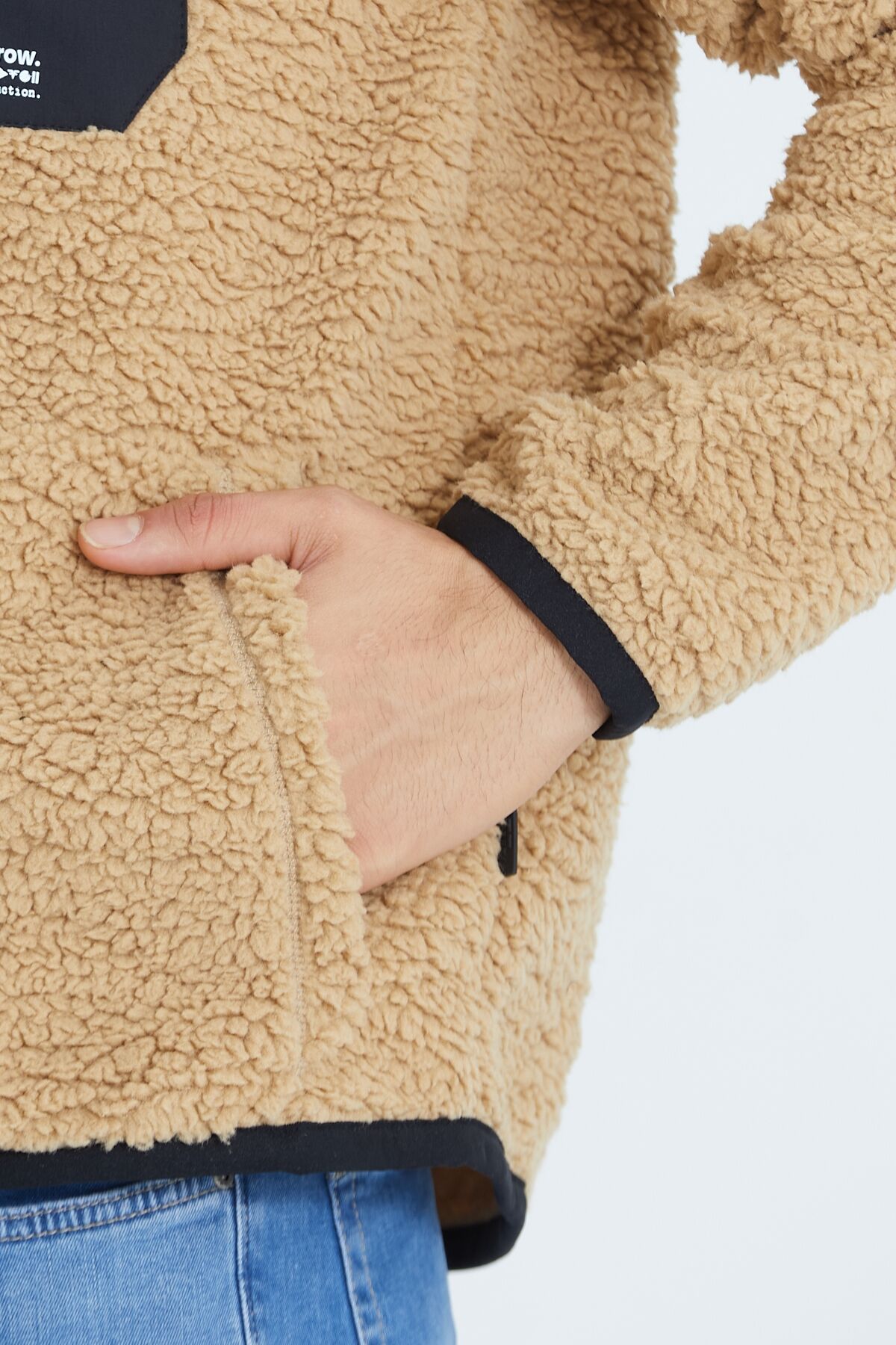 Oversize Kapüşonlu Fermuarlı Kanguru Cepli Peluş Sweatshirt