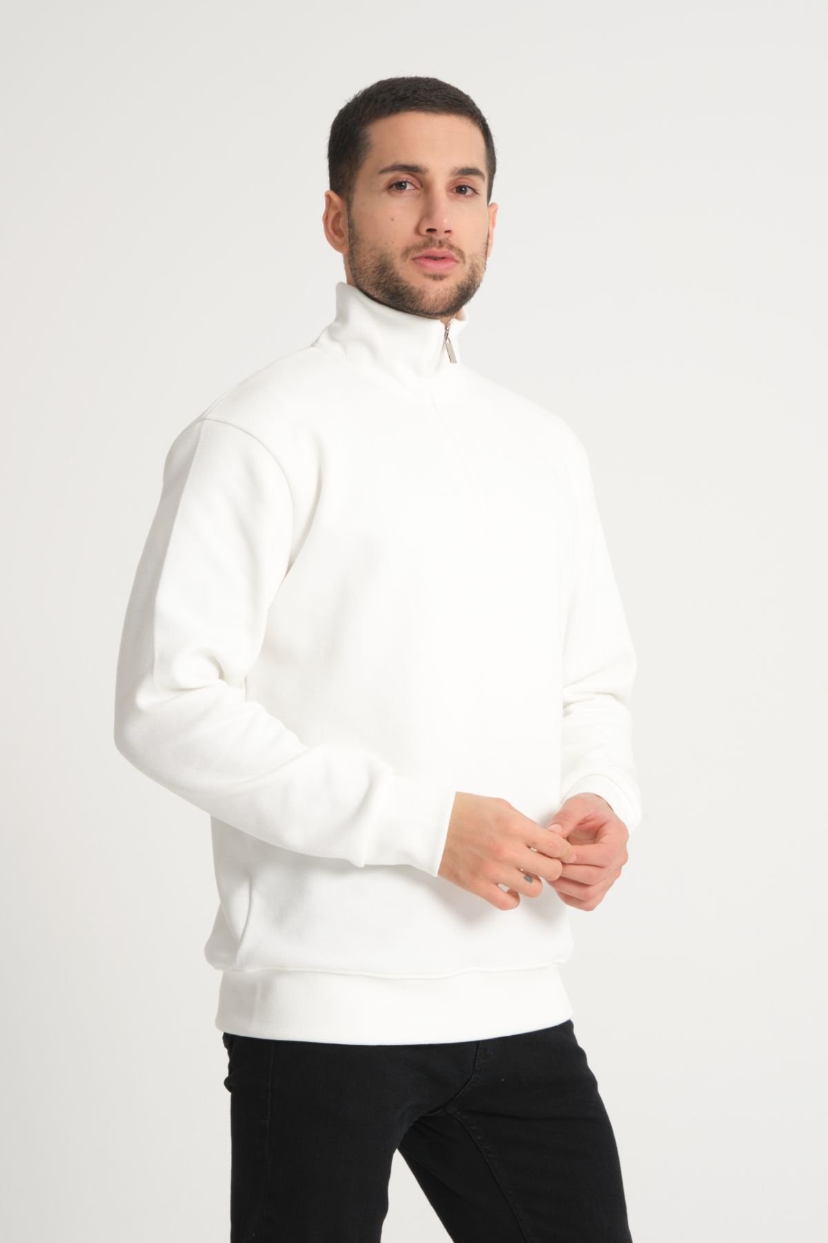 Pike Kumaş Yarım Fermuarlı Dik Yaka Sweatshirt