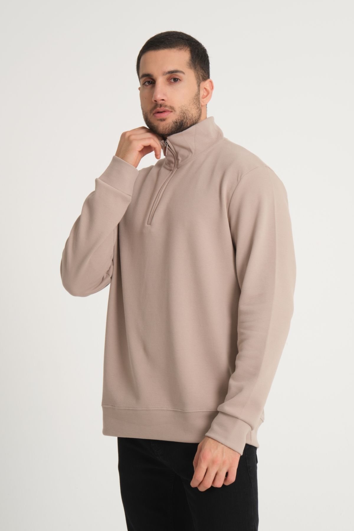 Pike Kumaş Yarım Fermuarlı Dik Yaka Sweatshirt
