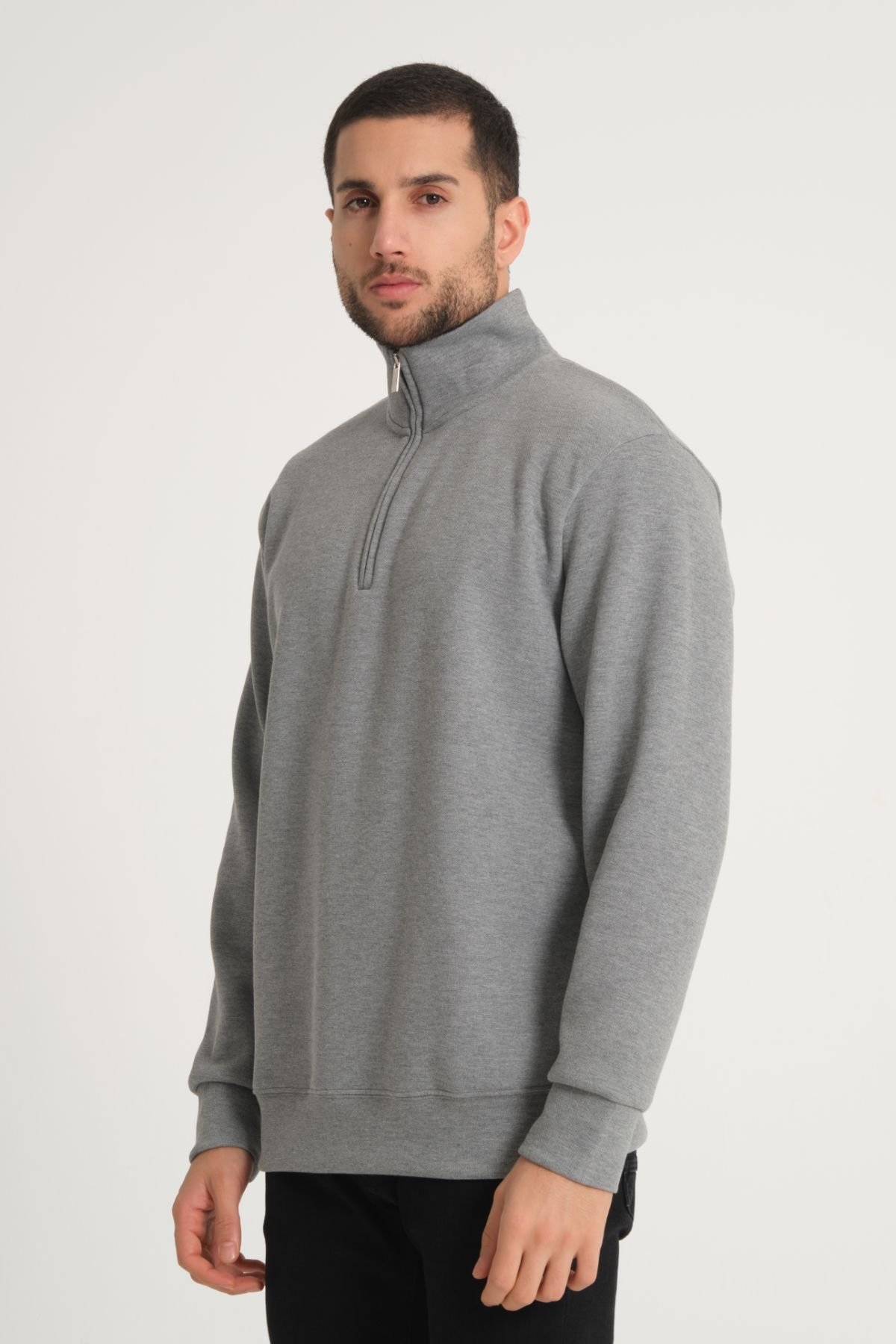 Pike Kumaş Yarım Fermuarlı Dik Yaka Sweatshirt