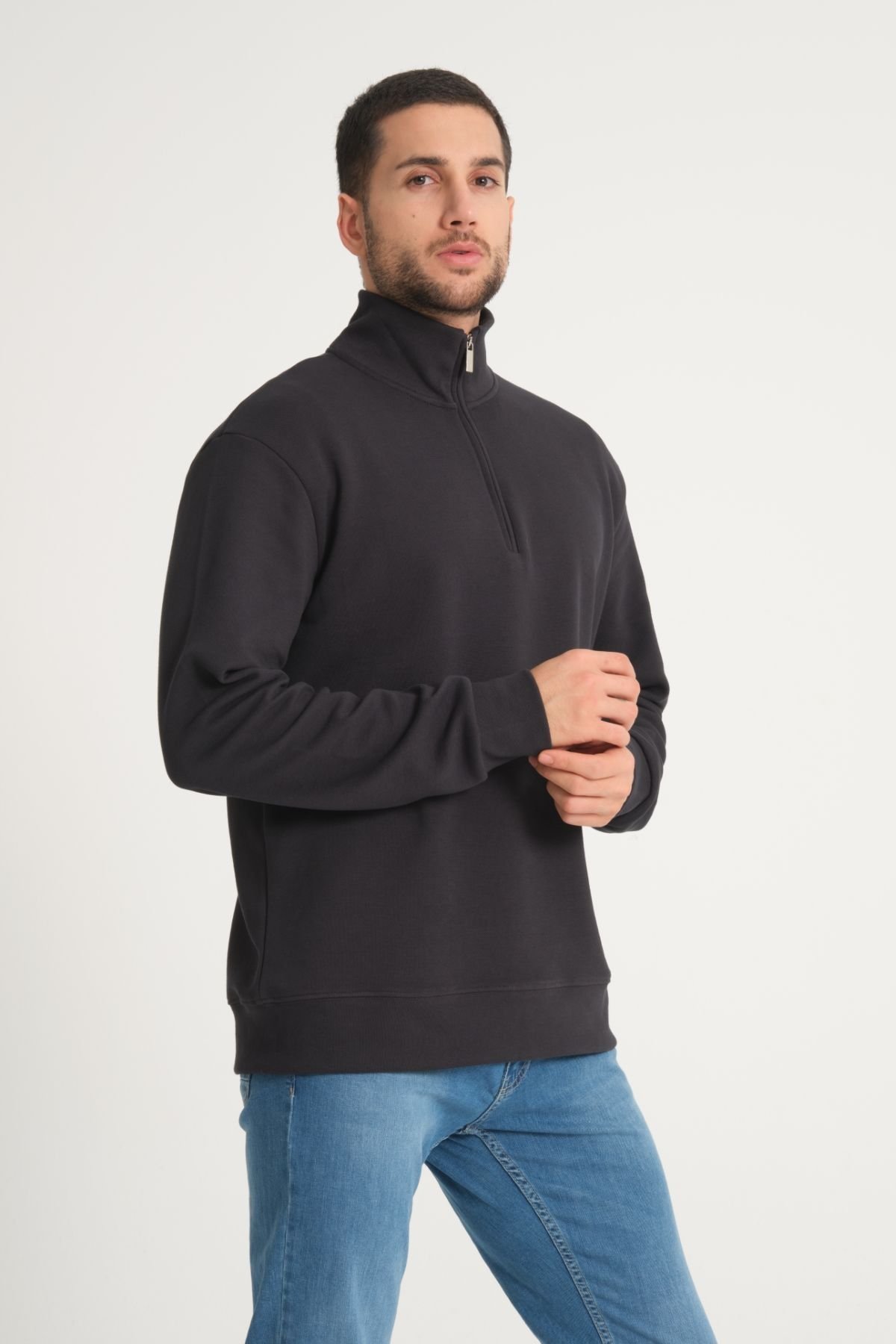 Pike Kumaş Yarım Fermuarlı Dik Yaka Sweatshirt