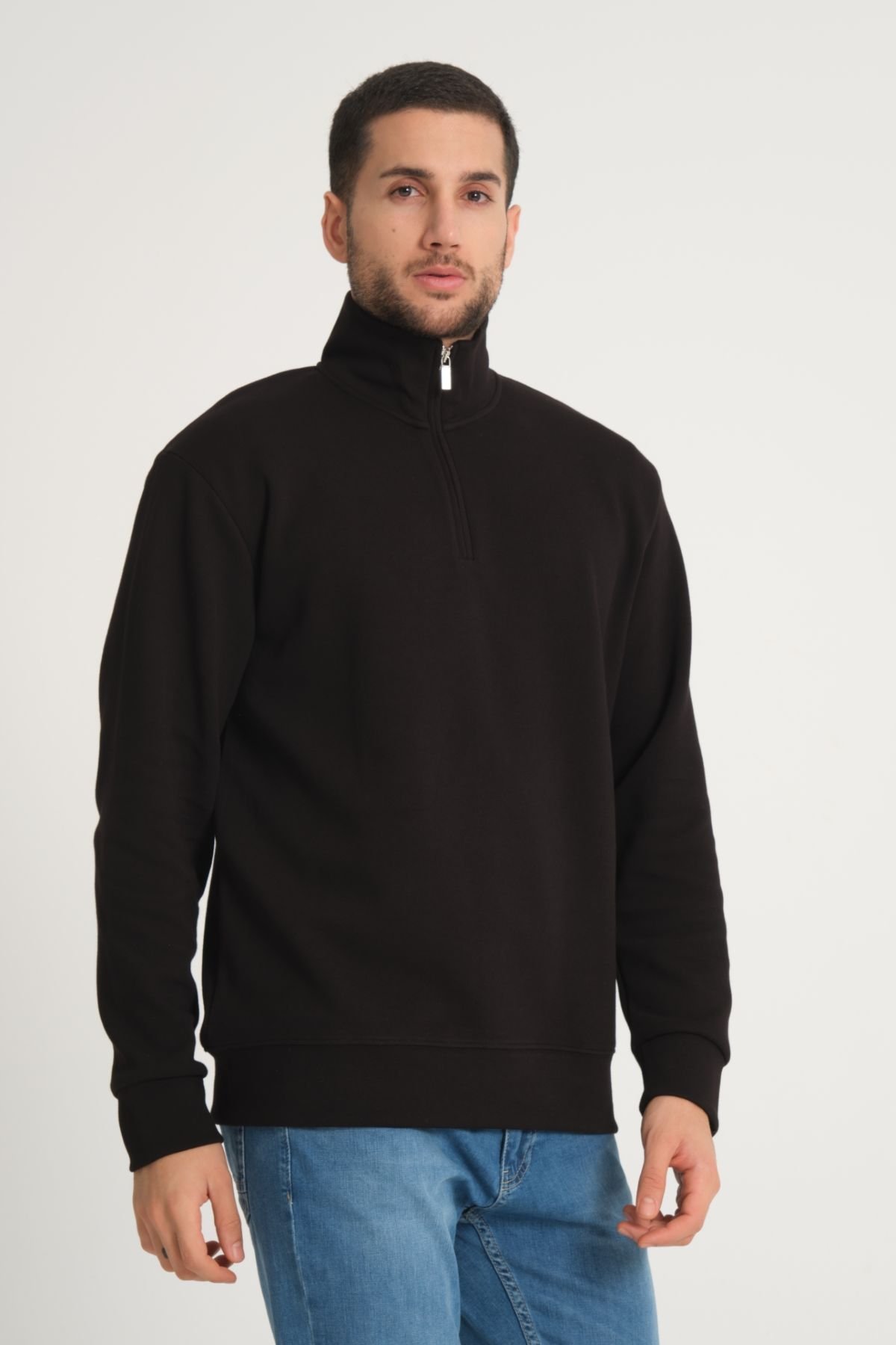 Pike Kumaş Yarım Fermuarlı Dik Yaka Sweatshirt