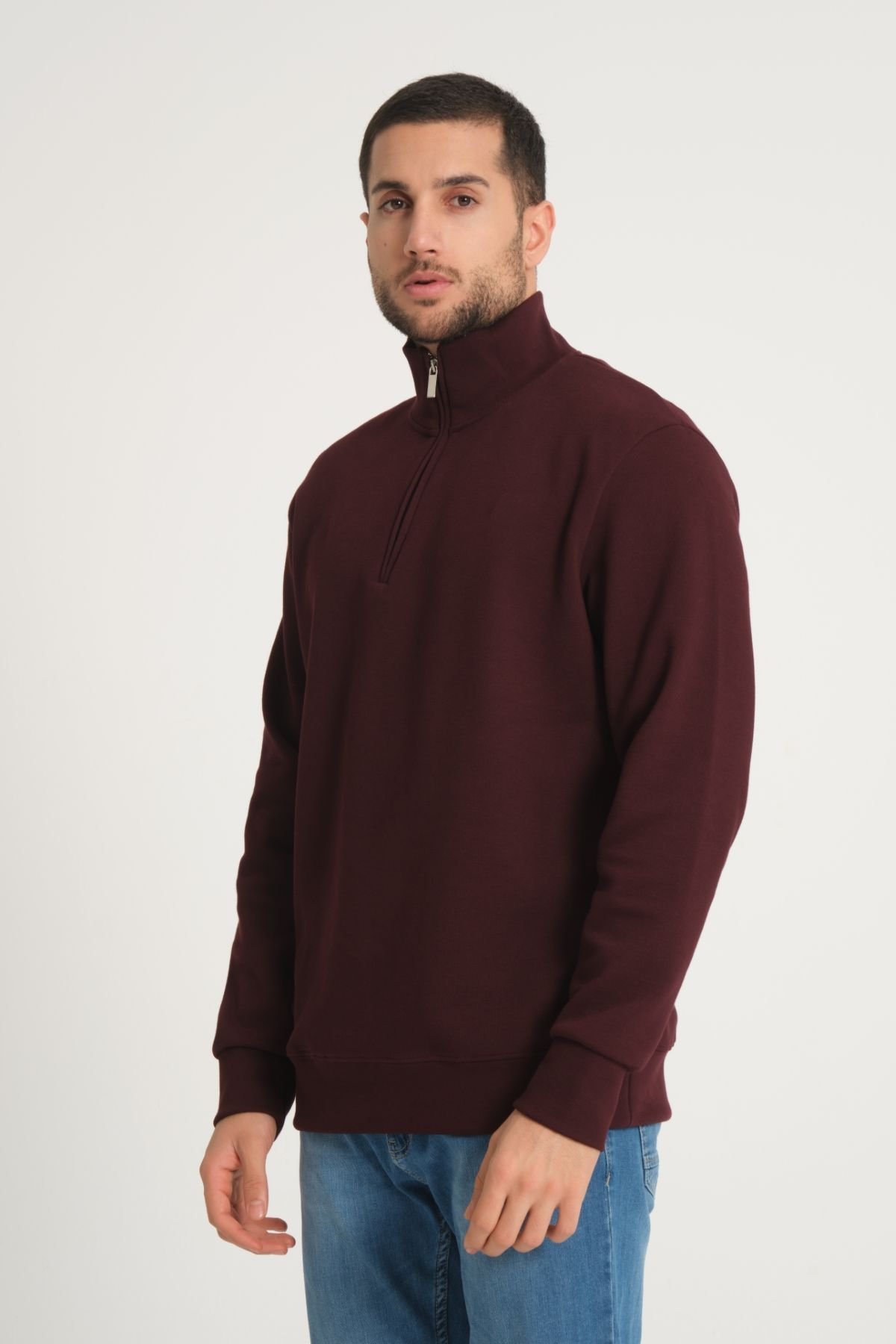 Pike Kumaş Yarım Fermuarlı Dik Yaka Sweatshirt