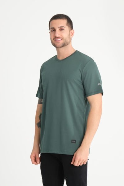 Fırçalı Interlok Bisiklet Yaka Kol Baskılı T-Shirt