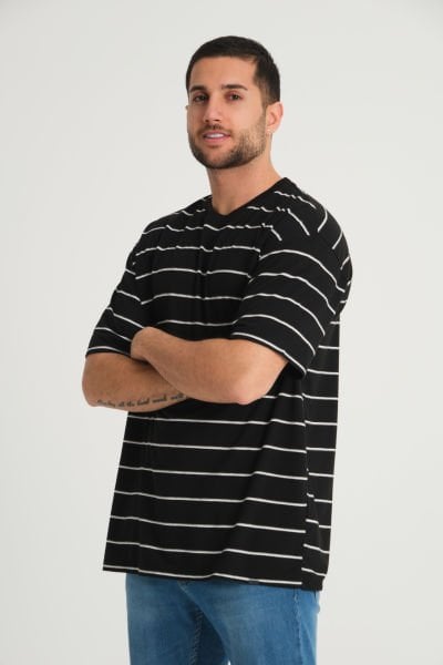 Çizgili Desen Suprem Kumaş T-Shirt