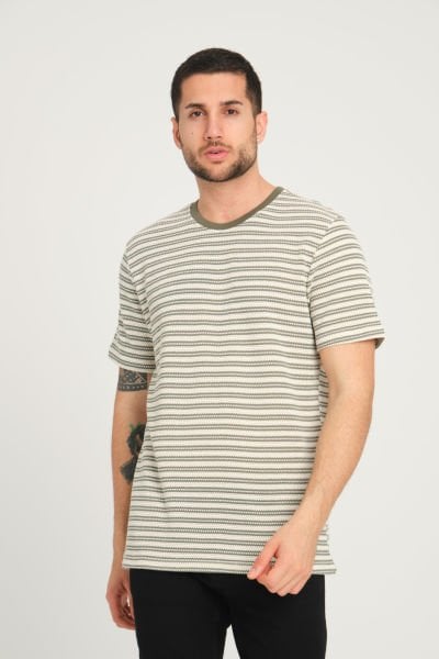 Çift Çizgi Desenli Regular Fit Pike Kumaş T-Shirt