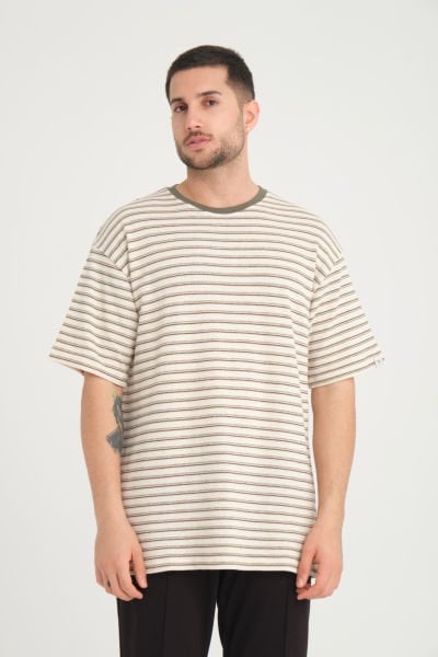 Kalın Dokulu Çizgili Oversize T-shirt