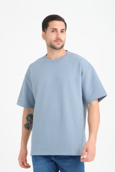 Oversize Kalıp Interlok Pike Kumaş Bisiklet Yaka T-Shirt