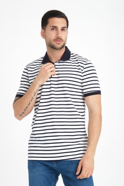 Yatay Çizgili Ottoman Kumaş Polo Yaka T-Shirt