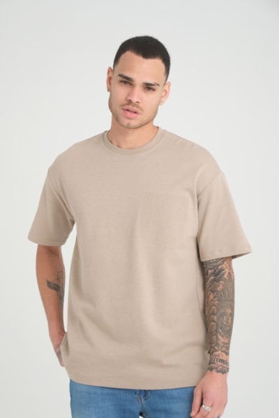 Gofre Cep Baskılı Arkası Parçalı Oversize T-Shirt