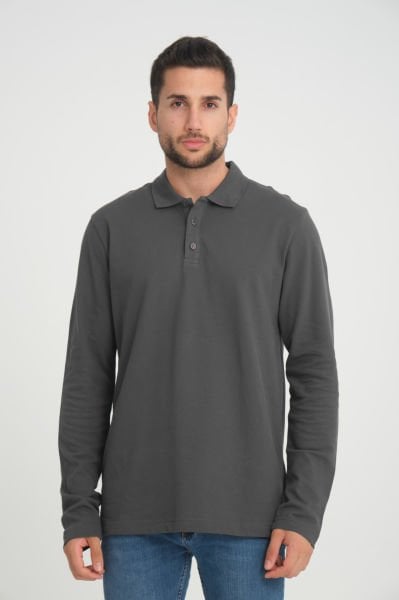 Uzun Kollu Pike Kumaş Polo Yaka Sweatshirt