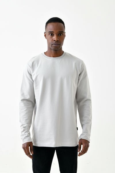 Bisiklet Yaka İki İplik Kumaş Etek Yırtmaçlı Basic Sweatshirt