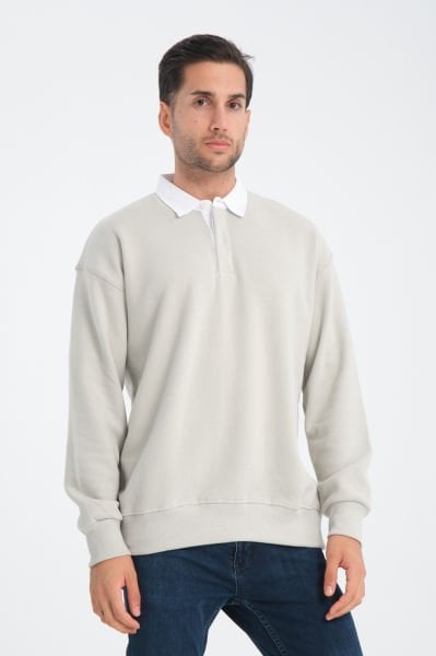 Gizli Patlı Polo Yaka Selanik Kumaş Sweatshirt
