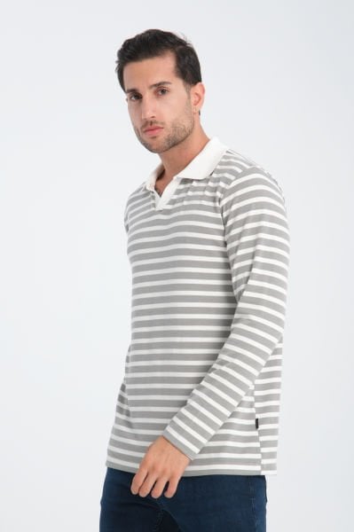 Çizgili Polo Yaka Sweatshirt