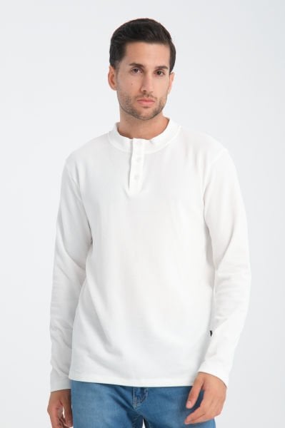 Waffle Desen Yarım Patlı Düğmeli Sweatshirt