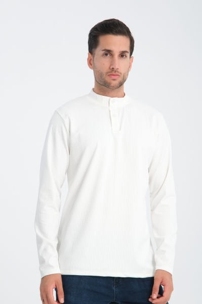 Fitilli Kumaş Patlı Düğmeli Bisiklet Yaka Sweatshirt