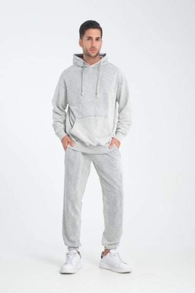 Oversize Yıkamalı Kapüşonlu Sweatshirt & Lastik Paça Eşofman Altı