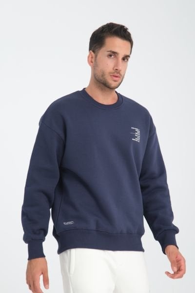 Çift Yazı Baskılı Bisiklet Yaka Sweatshirt