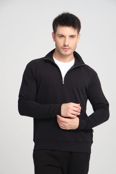 Yarım Fermuar Dik Yaka Kupra Fırçalı Sweatshirt