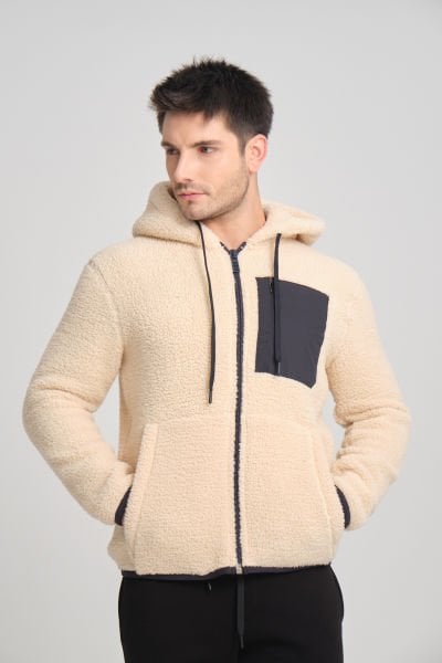 Kanguru Cepli Fermuarlı İçi Şardonlu Peluş Kapüşonlu Sweatshirt