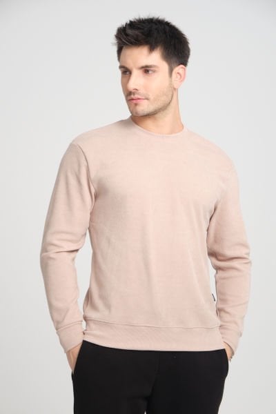 Regular Fit Bisiklet Yaka Şönil Kumaş Sweatshirt