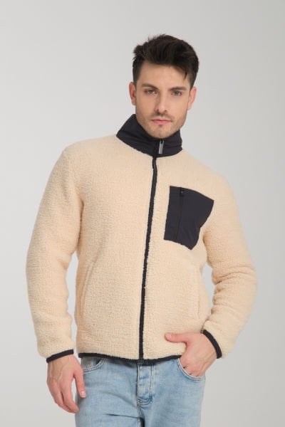 Fermuarlı İçi Şardonlu Peluş Dik Yaka Sweatshirt